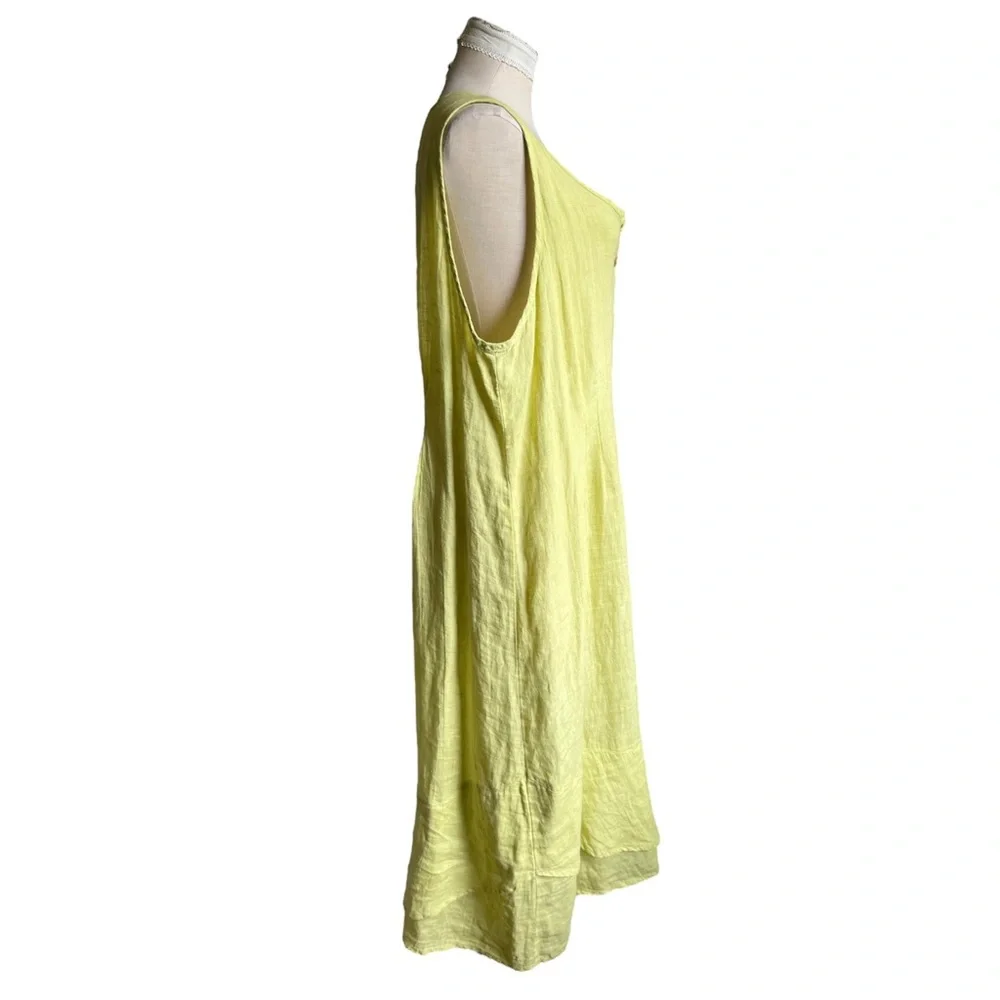 Flax Linen Lime Green Chartreuse Sleeveless Three Button Maxi Dress Size Large - Picture 13 of 16